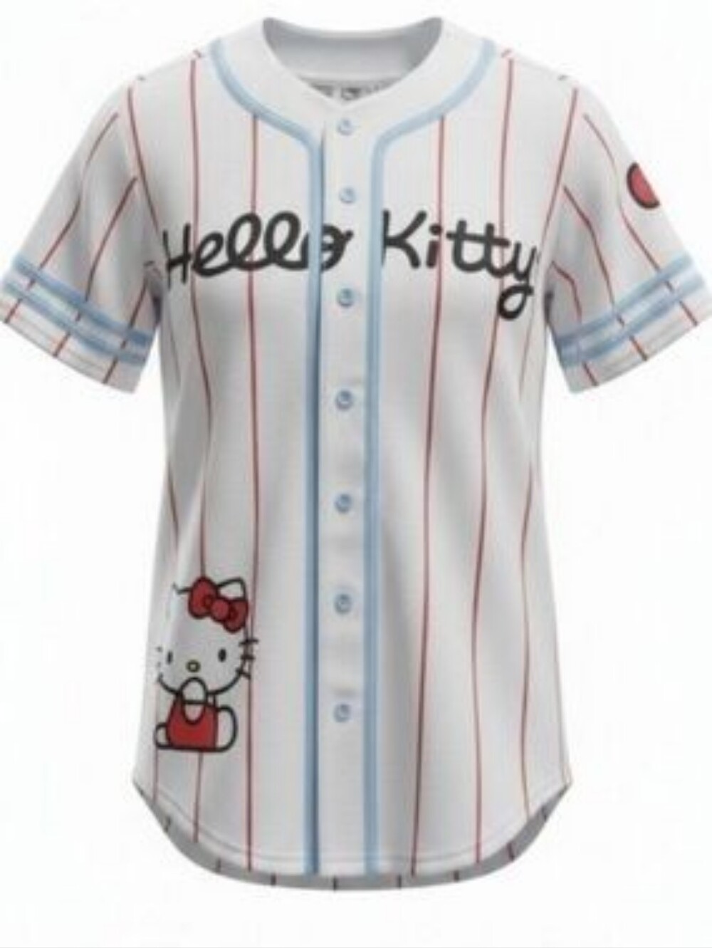 Hello Kitty By Sanrio White Jersey with Red Stripes and Light Blue Trim Sz XS